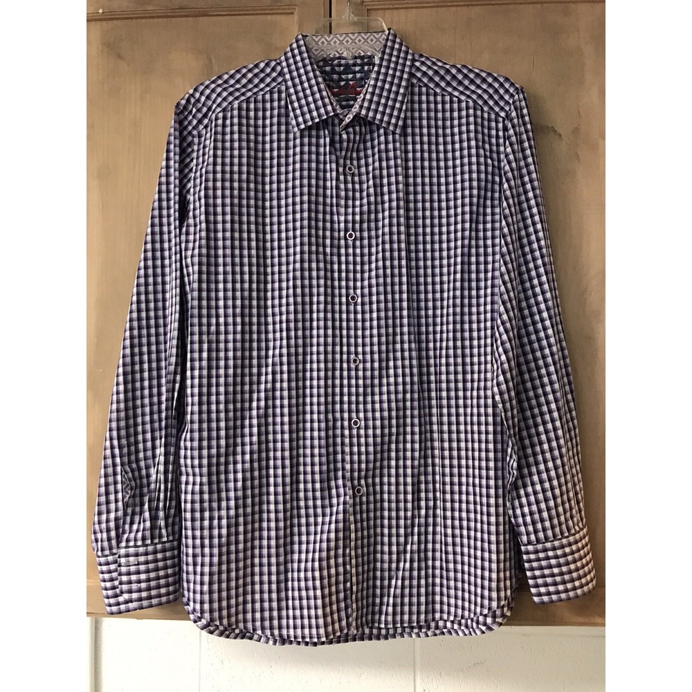 Robert Graham Men's L/S Purple Checked Flip‎ Cuff Sz XL